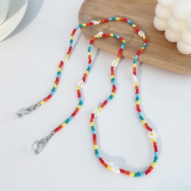 Bunga Bohemian Buatan Tangan Manik-manik Wanita Gadis Boho Permen Warna Tali Kacamata Lanyard