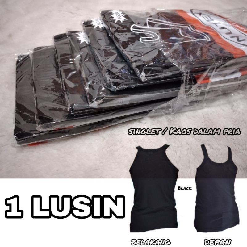 1 LUSIN SINGLET HITAM / KAOS DALAM PRIA HITAM / SINGLET COWOK ITEM