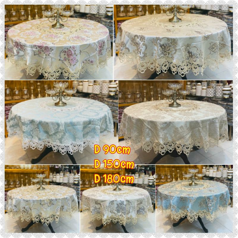 taplak meja makan bulat renda