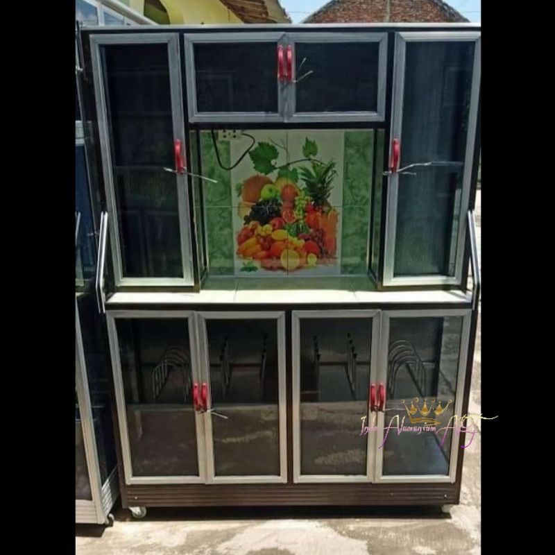 Rak Dapur - Kitchen Set / Lemari Dapur Minimalis Kaca Pintu 8 Bahan Alumunium