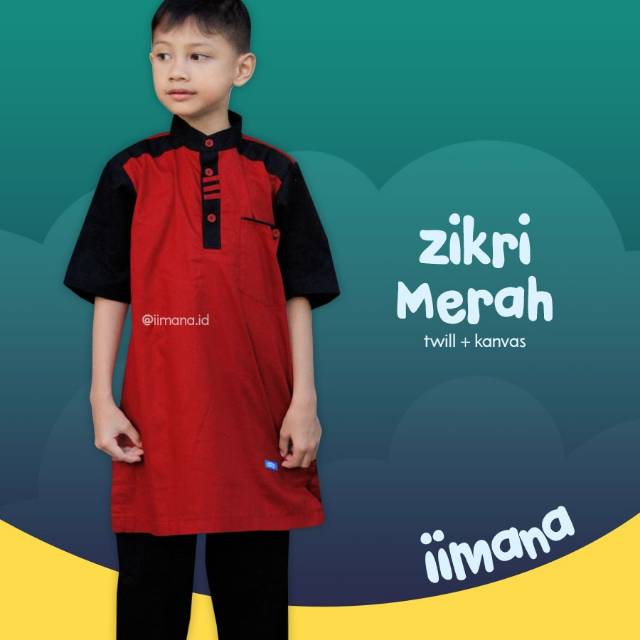Koko zikri merah, Iimana, setelan koko anak, koko anak premium, baju taqwa anak.