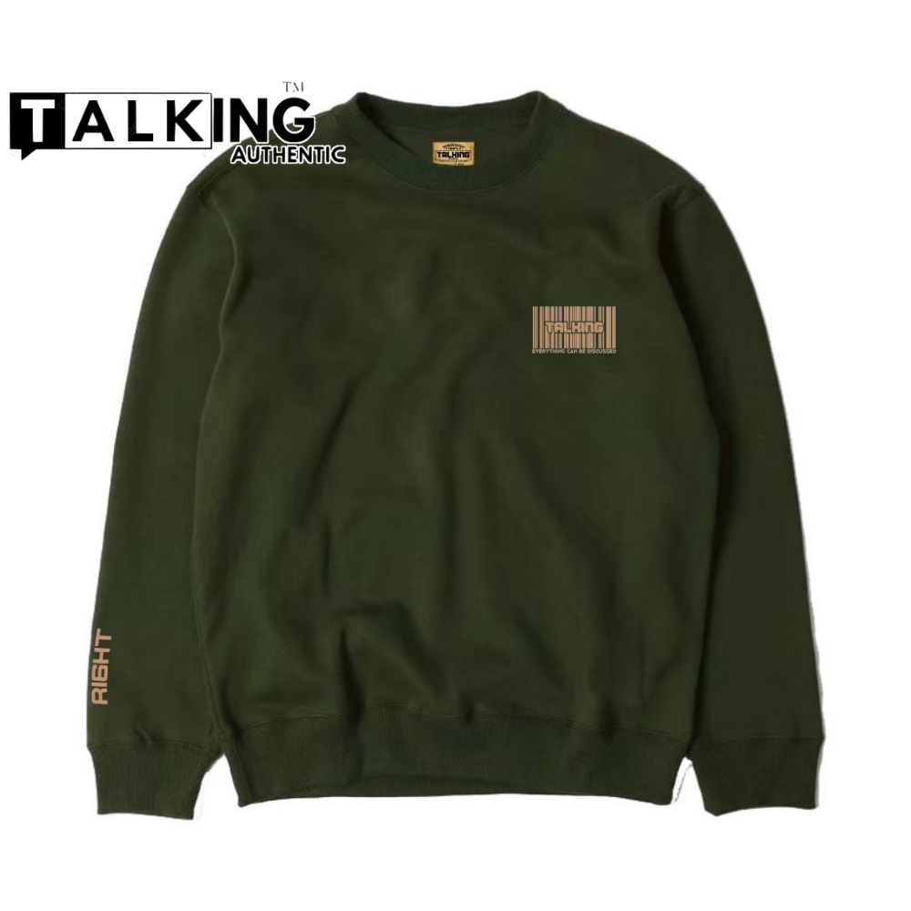 Sweater Oblong Pria Wanita Distro Hijau Army Siuter Crewneck TALKING BARCODE Original Brand Local Switer Lengan Panjang Bigsize