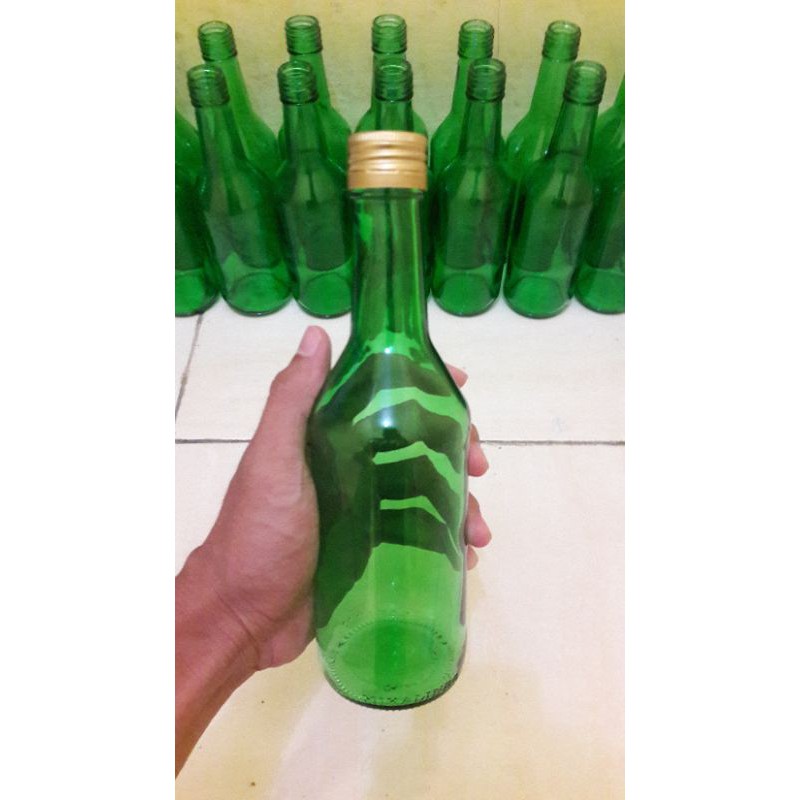 Botol Kaca Hijau 360ml Minuman Madu Jamu Susu Sirup - Soju Tutup Alumunium dan Tutup Popup