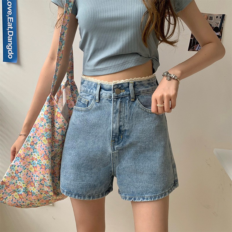  Celana  Pendek  Denim Wanita Model High  Waist  Versi Korea 