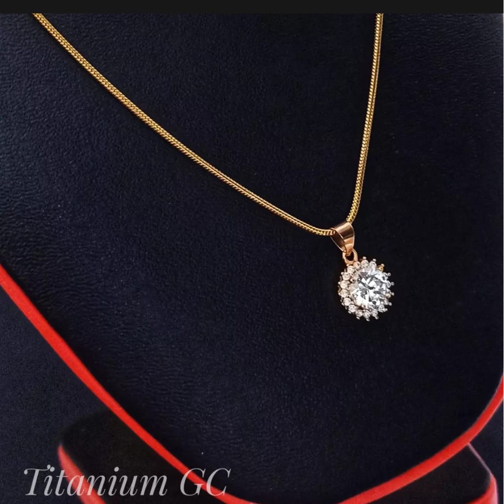 kalung titanium anti karat pria wanita dan liontin permata