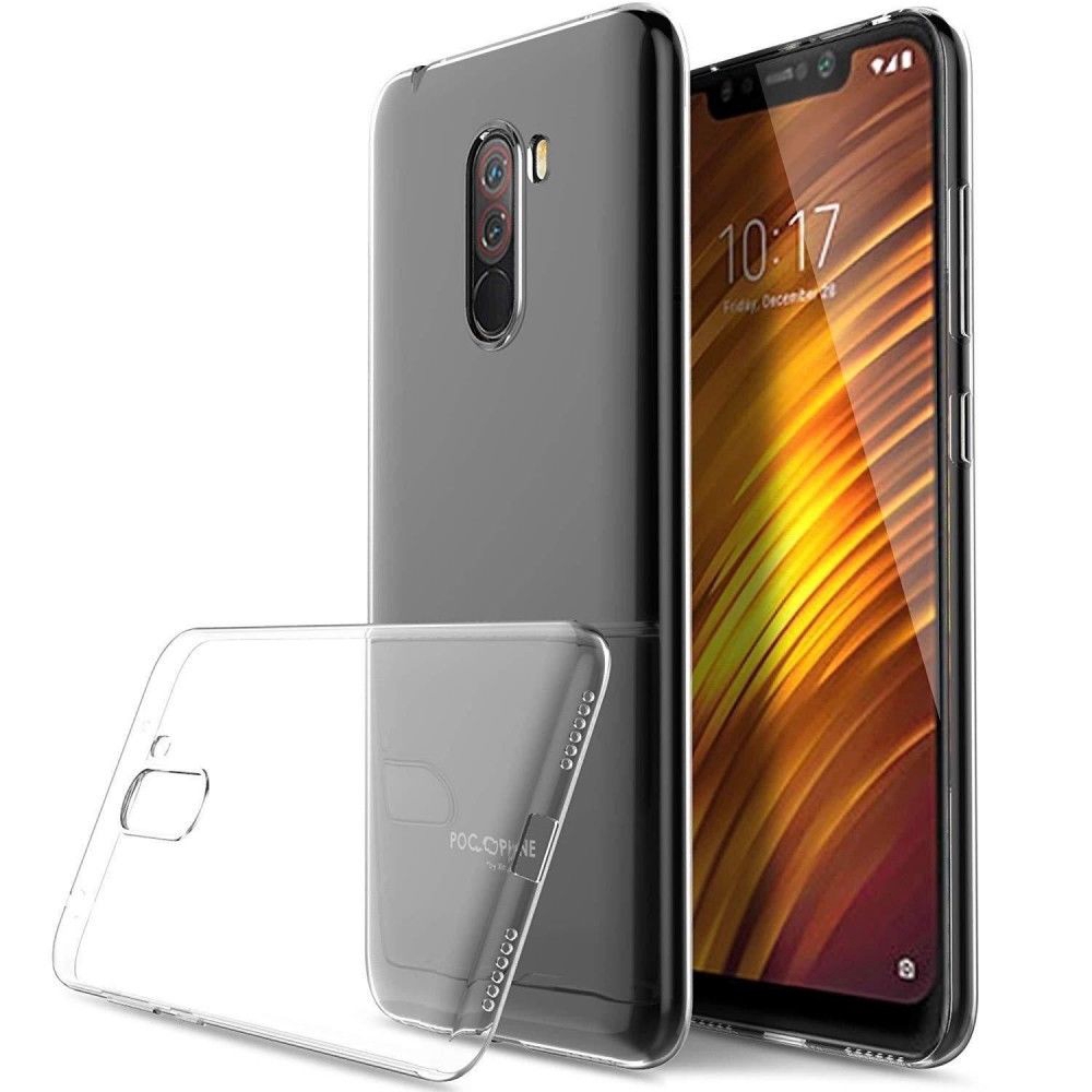 Casing Soft Case TPU Gel Silikon Transparan + Tempered Glass untuk Xiaomi pocophone F1