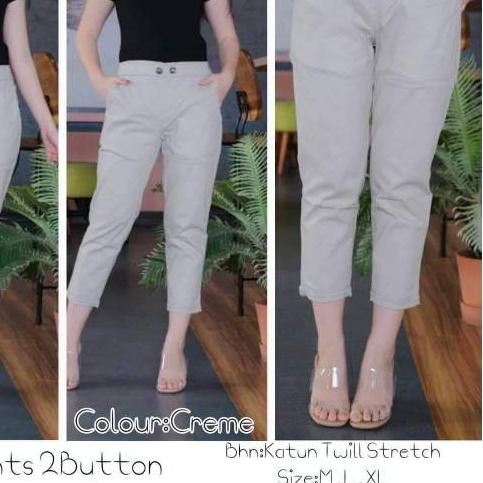 Modern - Celana Wanita 7per8 Pants 2Button #3warna/ Celana Panjang Import/Katun Twill stretch #MURAH