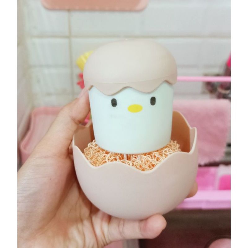 Spons Cuci Piring Telur Bebek Pink Kuning / Sponge Kawat Karakter Lucu / Sabut Kawat Telur Ayam / Eg