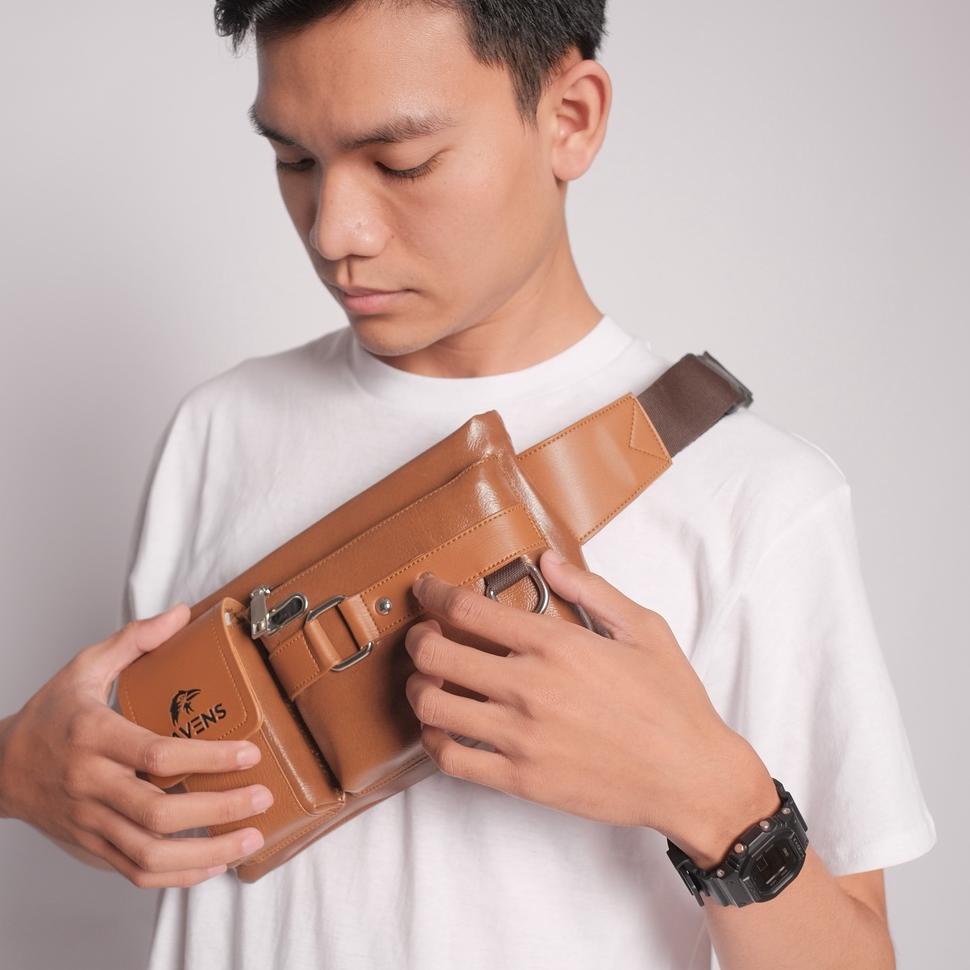 "PNJ. 404642" FREE BONUS DOMPET |ORIGINAL | TAS SELEMPANG PRIA | TAS WAISTBAG PRIA RAVENS