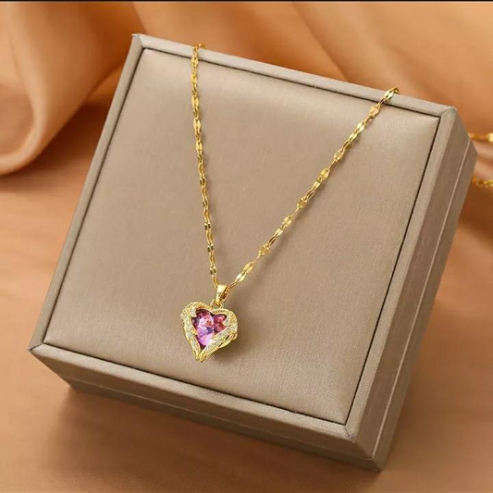 kalung love titanium emas couple wanita style korea