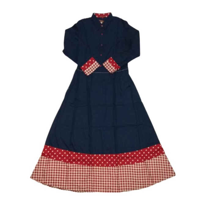 Dannis Abaya Gamis Navy L Polkadot Kotak Merah