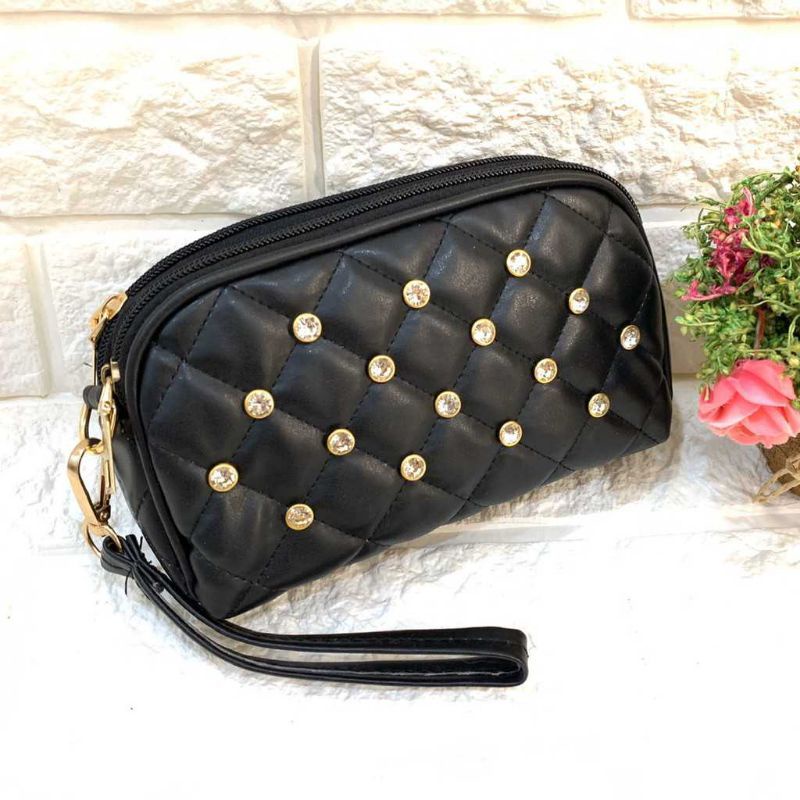 Dompet Hp dan uang Wanita DIAMOND 2 Ruang Resleting Pouch Kosmetik Makeup Cewek ibu-ibu terbaru