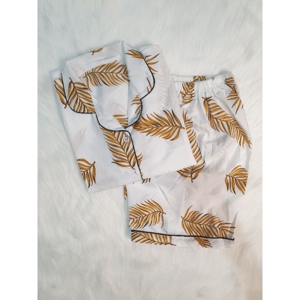 Baju Tidur Wanita/Piyama Wanita Dewasa Katun Motif Daun Part 3-HP MOCCA MUSTARD