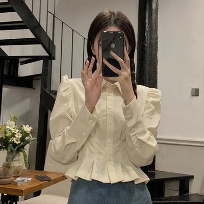 2022 new waist trimming shirt Women's niche shirt retro chic short top