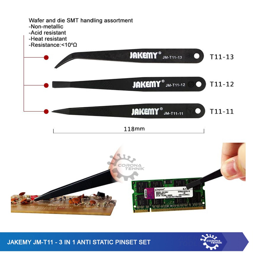 Jakemy JM-T11 - 3 in 1 Anti Static Pinset Set