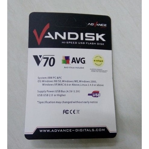 Sale Flashdisk Vandisk 4GB / 8GB / 16GB /32GB V70 ADVANCE USB FlashDisk ORI