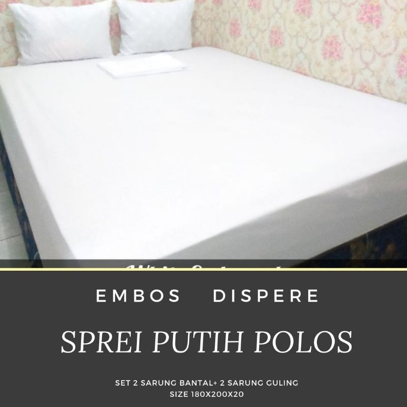 SPREI PUTIH POLOS 180X200 160X200 SEPRAI HOMEMADE WHITE EMBOS HOTEL VILA BEDCOVER RUMAH SAKIT MURAH