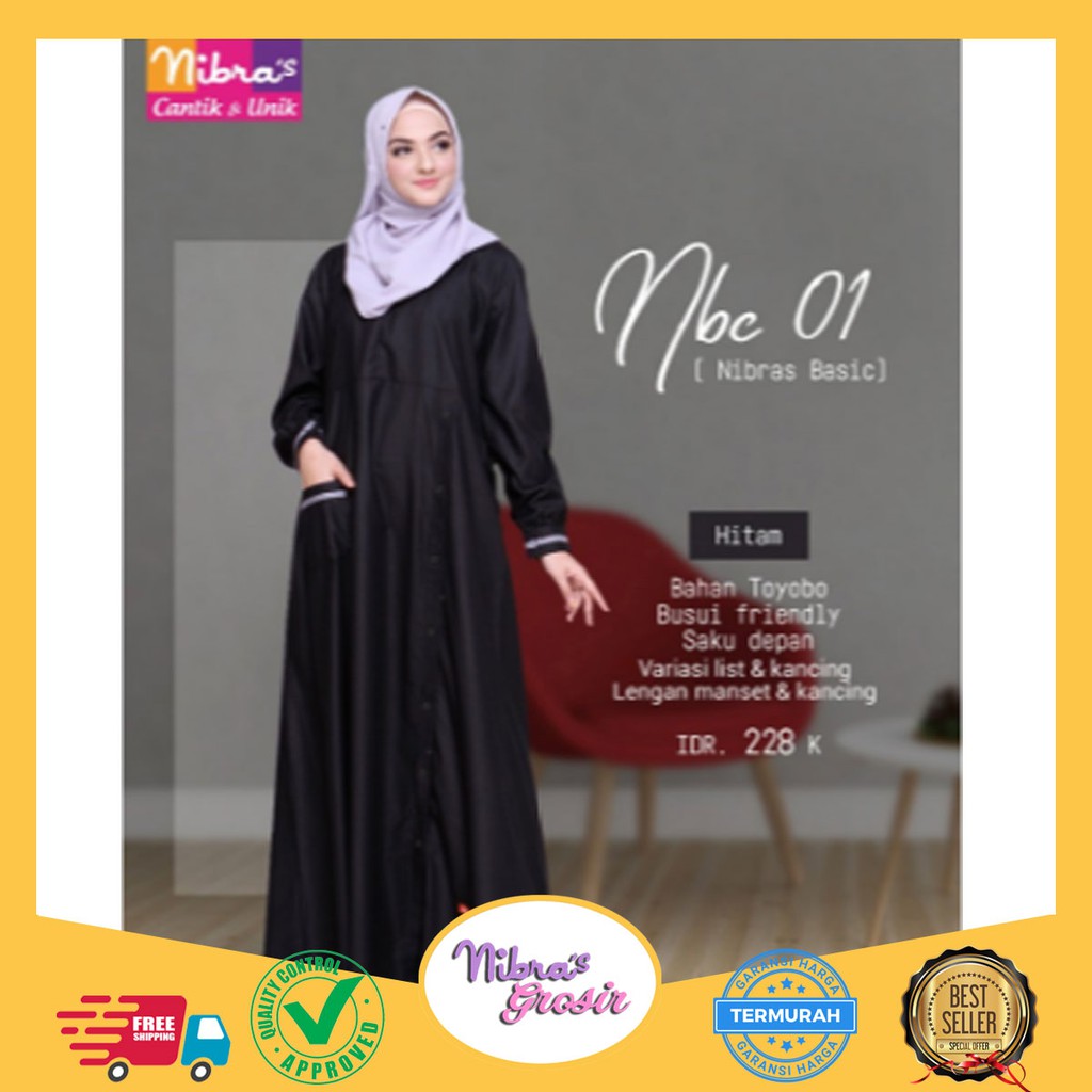 GAMIS NIBRAS NBC 01 NIBRAS BASIC HITAM BAHAN TOYOBO BUSUI FRIENDLY