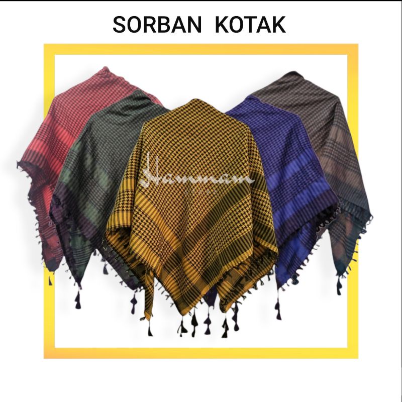 Sorban Motif Kotak Basic Hitam / Surban Imamah / Sorban  Santri