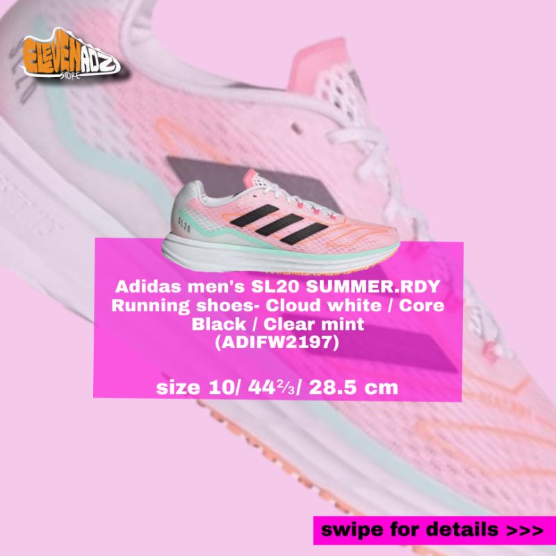 Adidas men's SL20 SUMMER.RDY Running shoes- Cloud white / core black / clear mint (ADIFW9149)