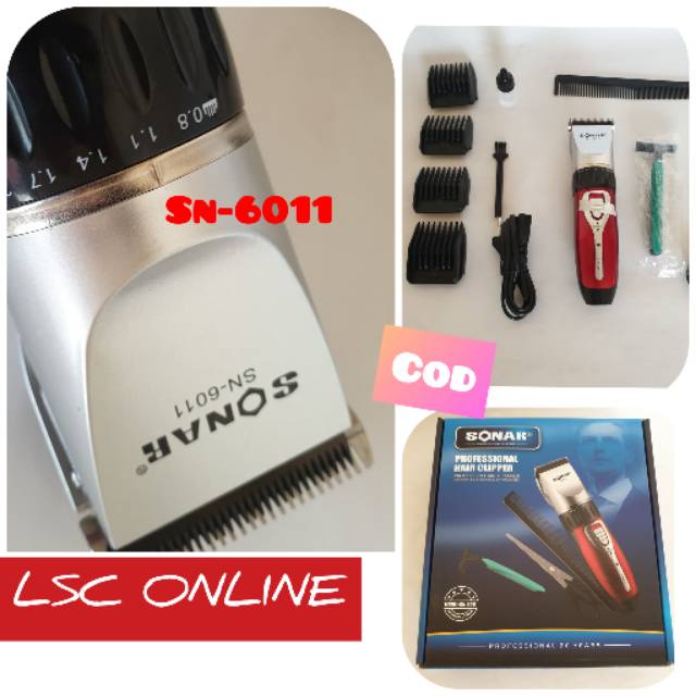 CUKUR RAMBUT SONAR CUKURAN SONAR CHARGE HAIR CLIPPER DENGAN PISAU KERAMIK SN-6011 KLIPER CAS