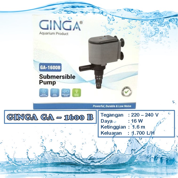 GINGA Power Head Pompa Air Celup Aquarium GA 1600 B