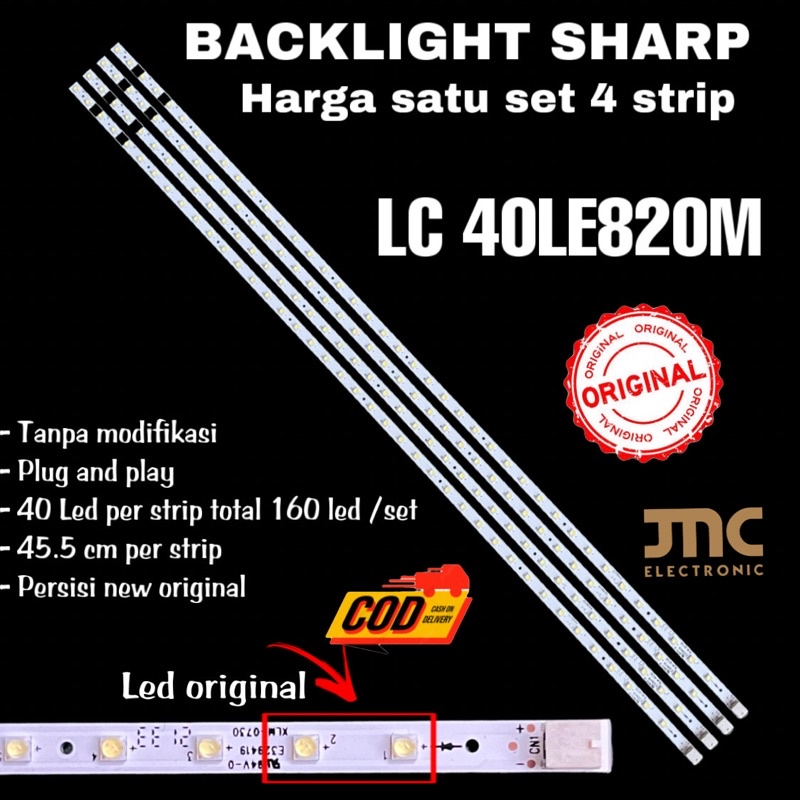 Backlight Tv Led Sharp 40 Inch Lc40le820m Lc 40Le820m 40LE820 Lampu Bl 40in smd lidi strip satu set 4 strip