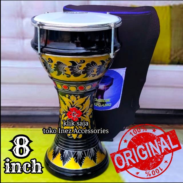 Gendang atau Tumbuk Marawis Batik 8 inch Rolling putih