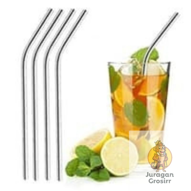 JG - SEDOTAN STAINLESS - SEDOTAN BENGKOK STRAW -  SEDOTAN BESI - LENGKUNG STAINLESS SILVER