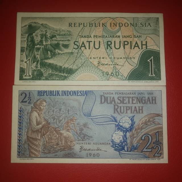 Set Uang Indonesia Sandang Pangan 1 dan 21/2 Rupiah Tahun 1960