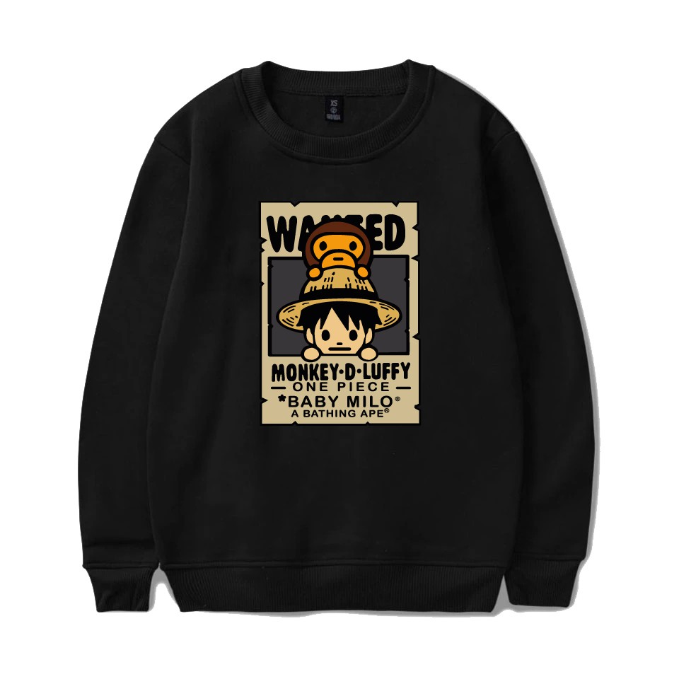 Sweater crewneck anime monkey d luffy one piece x baby milo x a bathing ape