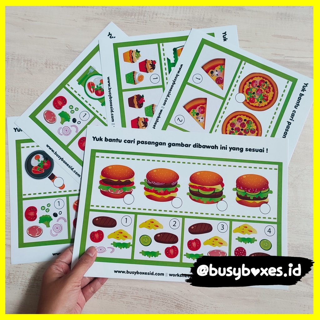 [busyboxes.id] Mainan Edukasi anka 3 tahun mainan edukasi anak 4 tahun worksheet anak Aktivitas anak seri makanan  burger paud preschool mainan edukasi gunting tempel