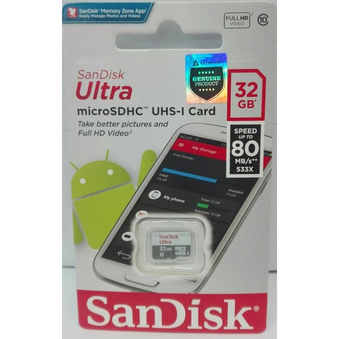 SANDISK ULTRA MICROSD 32GB 80MB/S MICROSDHC UHS-I MICRO SD CLASS 10