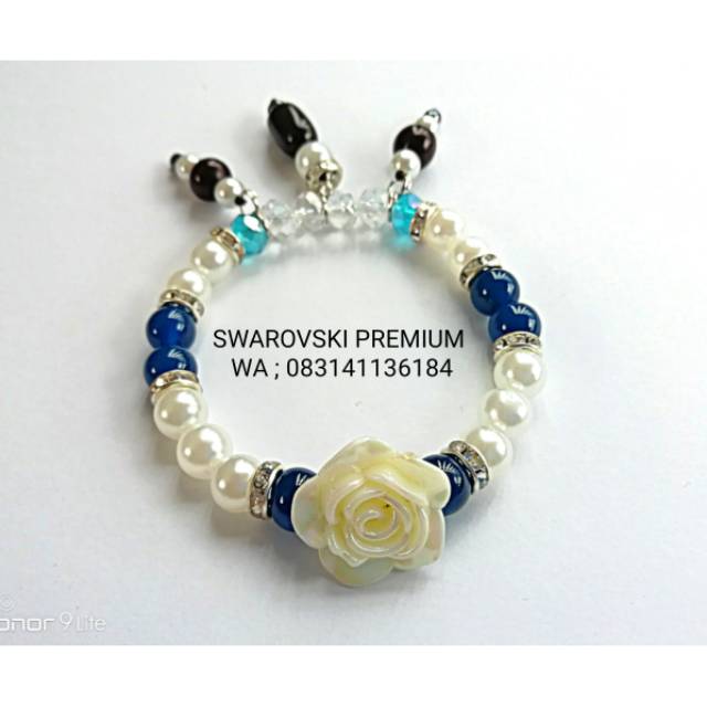 GELANG PREMIUM KRISTAL SWAROVSKI MIX BATU ALAM + MUTIARA