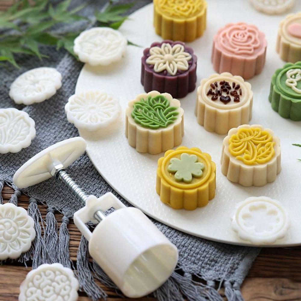 [Elegan] Cetakan Kue Bulan DIY Plastik Mid-Autumn Festival Pastry Alat Dapur Gadget Dekorasi Cookie Stamps