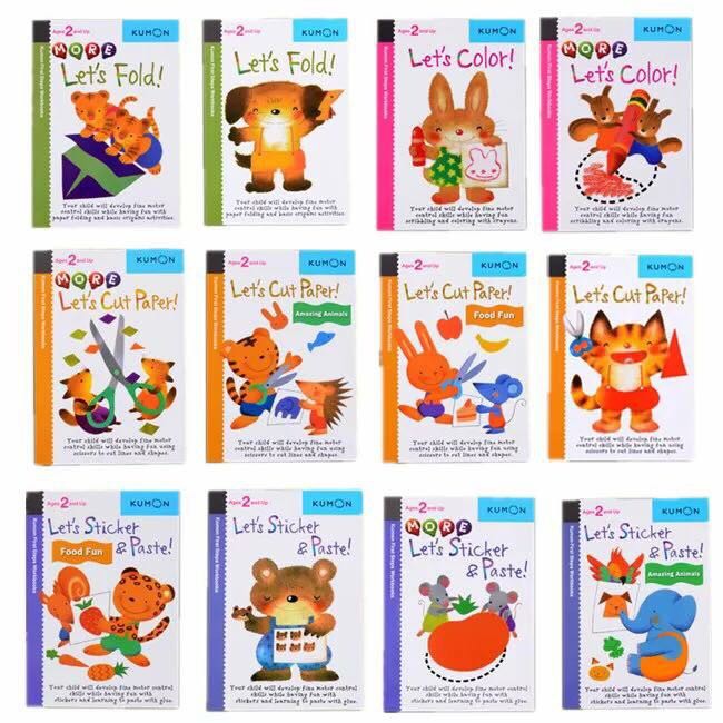 

FULL SET (ISI 12) KUMON First Steps Workbook Ages 2 years and up Lets Sticker Paste Cut Fold Color