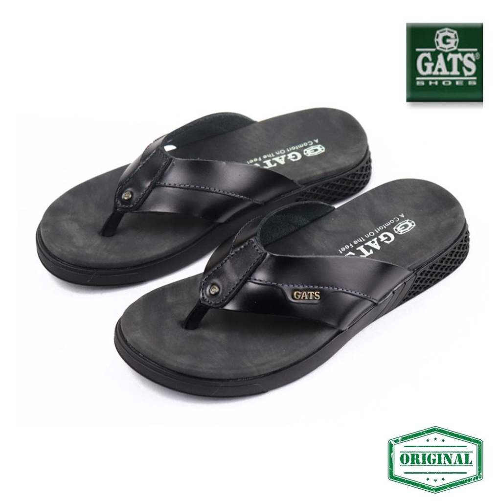 Sandal Jepit Casual Pria GATS LS201 Hitam Dan Coklat Sandal Jepit Kulit Asli Model Terbaru