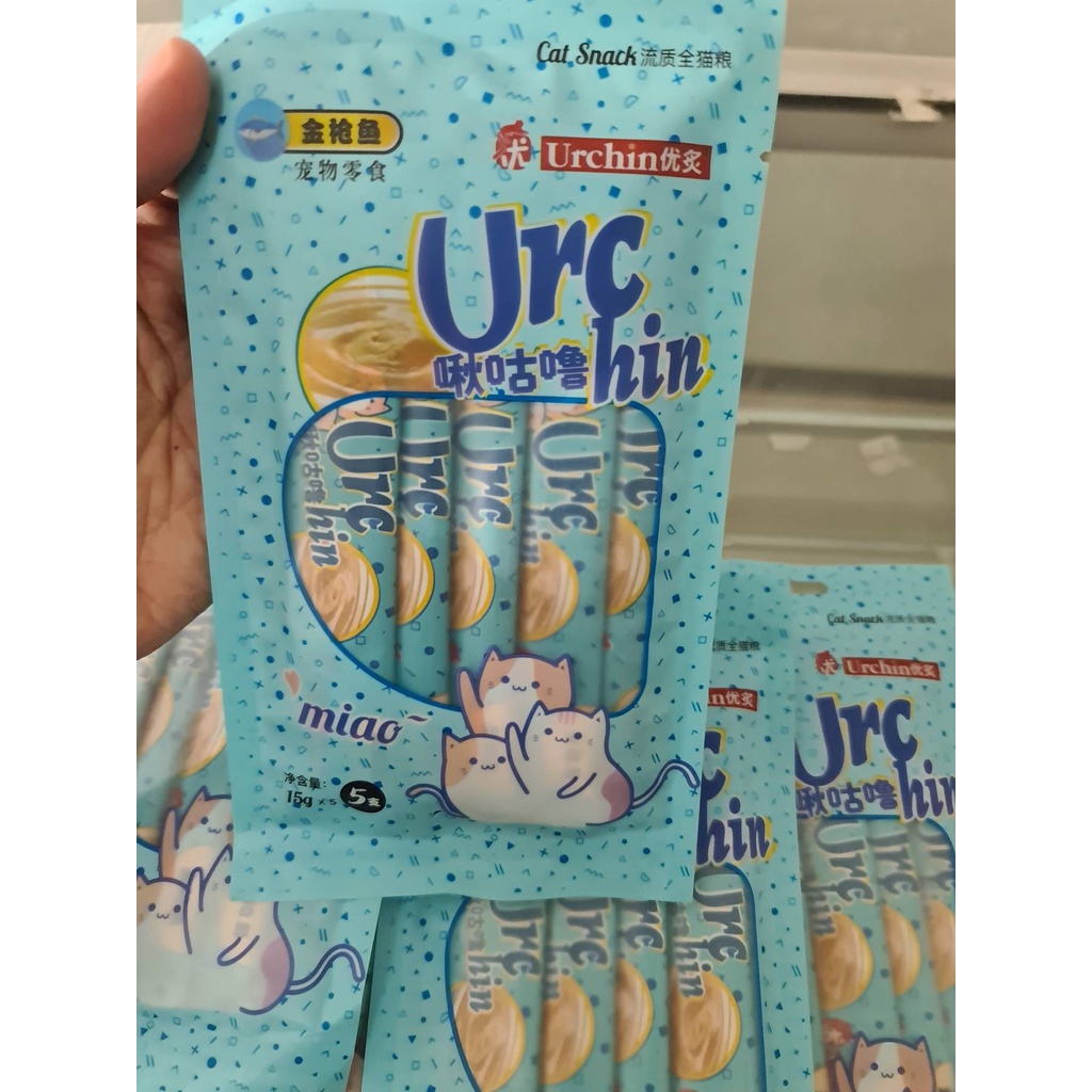 Snack Makanan Kucing Urchin Creamy satu pak isi  5 x 15 gram bukan yang isi 4