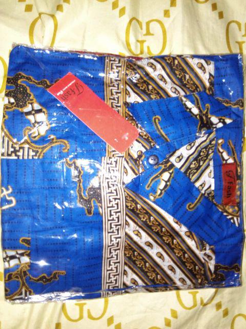 Trolistore Batik Kemeja Pria Motif Plat Biru Lengan Pendek Seragam Batik Grosir Batik Murah
