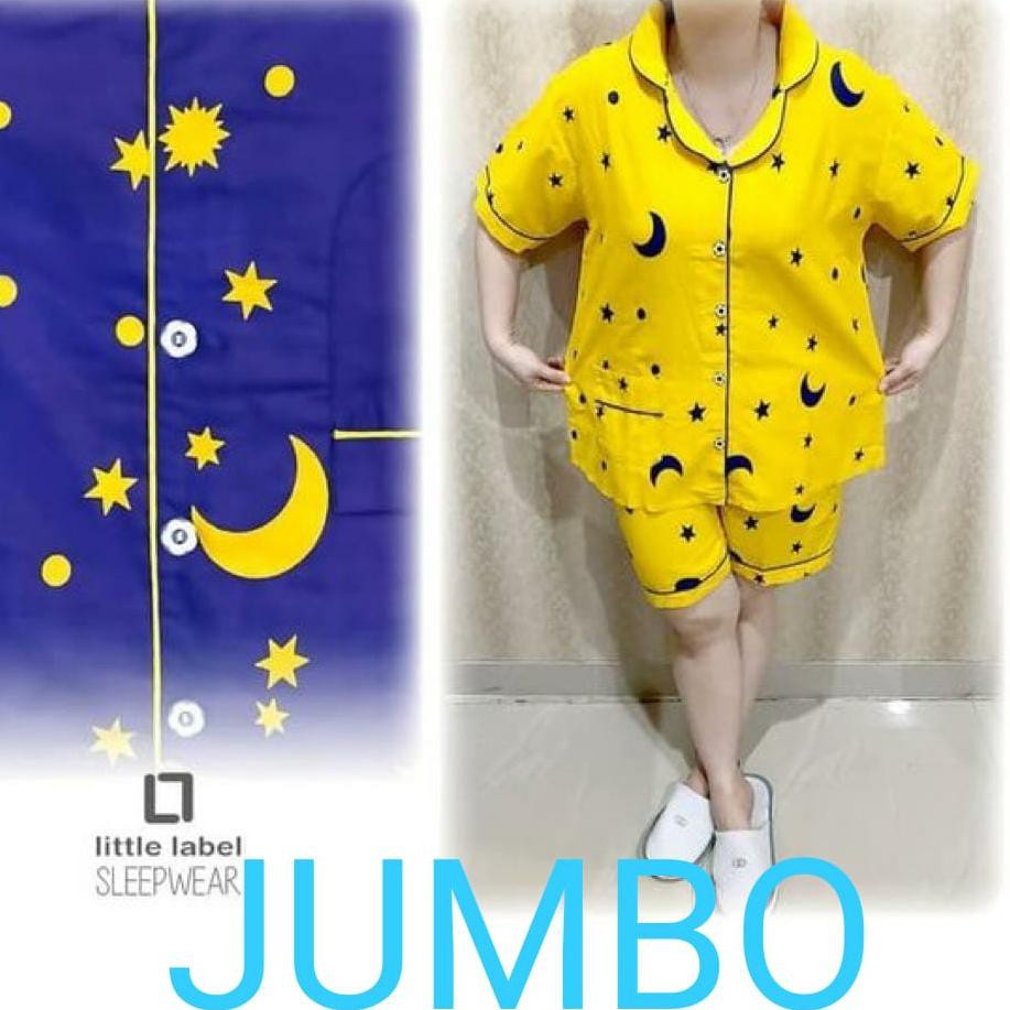 _ Hanya di sini  YNF Alvin.store BAJU TIDUR PIYAMA PAJAMAS DEWASA WANITA (Hp) JUMBO BULAN BINTANG 2