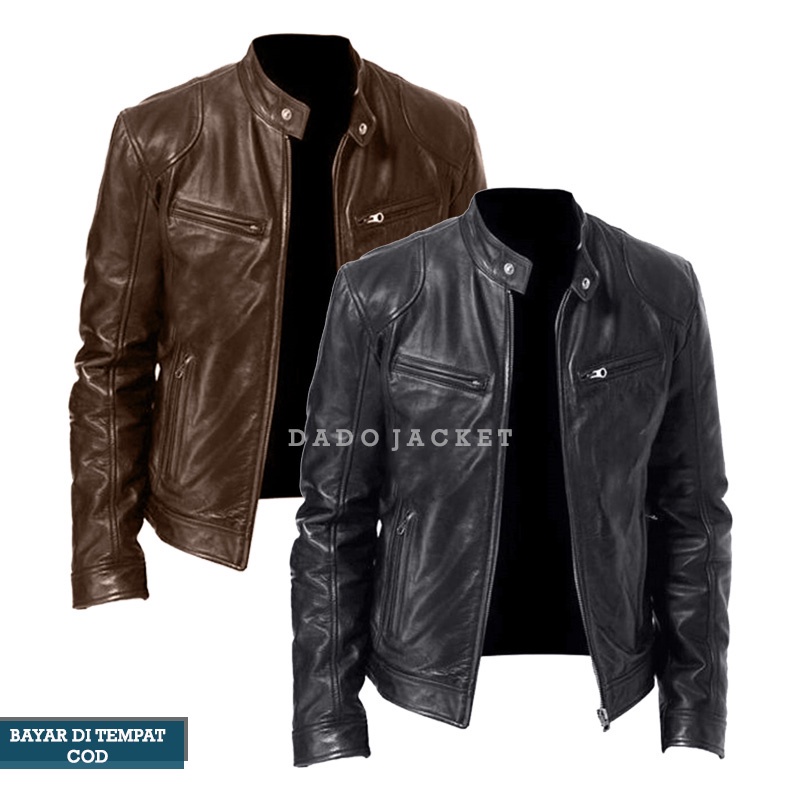 Jaket Motor Pria Semi Kulit Sintetis PU Faux Synthetic Leather Premium Original Cowok Laki Laki Raci