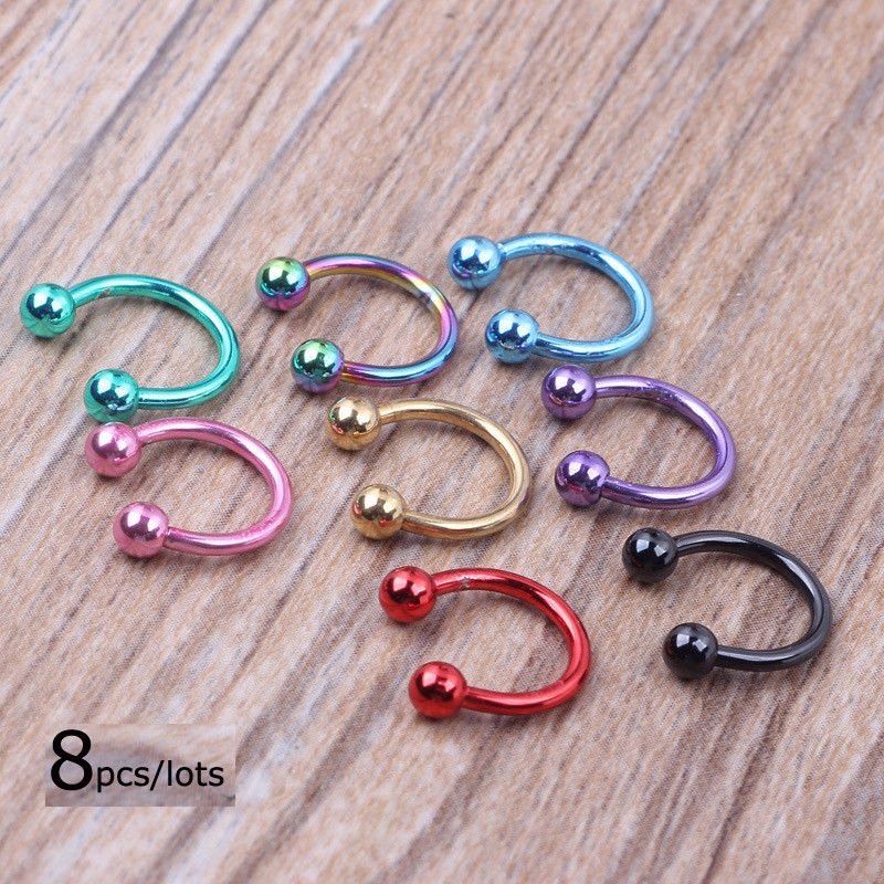 8pcs/lots Horseshoe Nose Ring Earrings Tragus Piercing 16Gauge Unisex