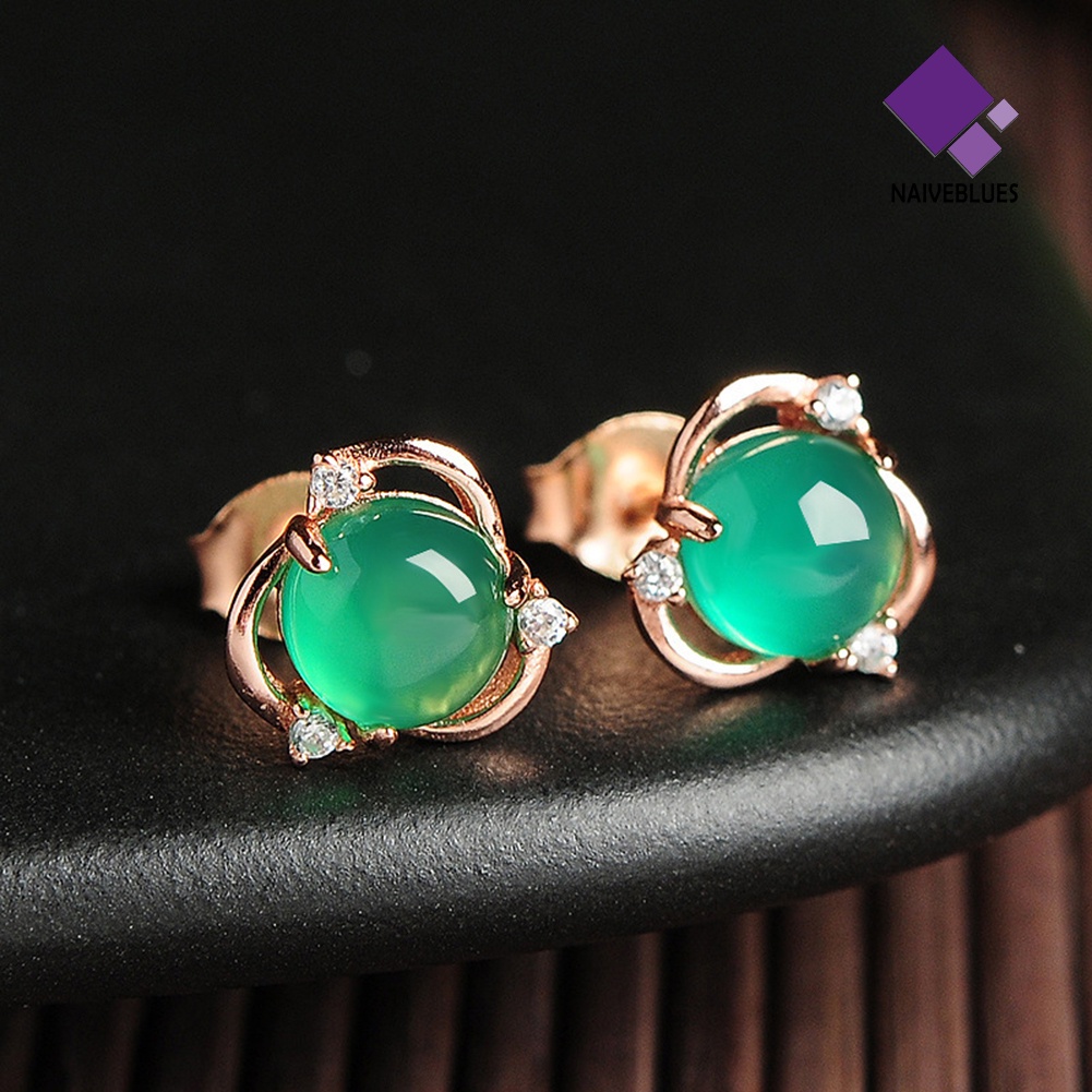 Anting Stud Desain Bunga Giok Tiruan Untuk Wanita