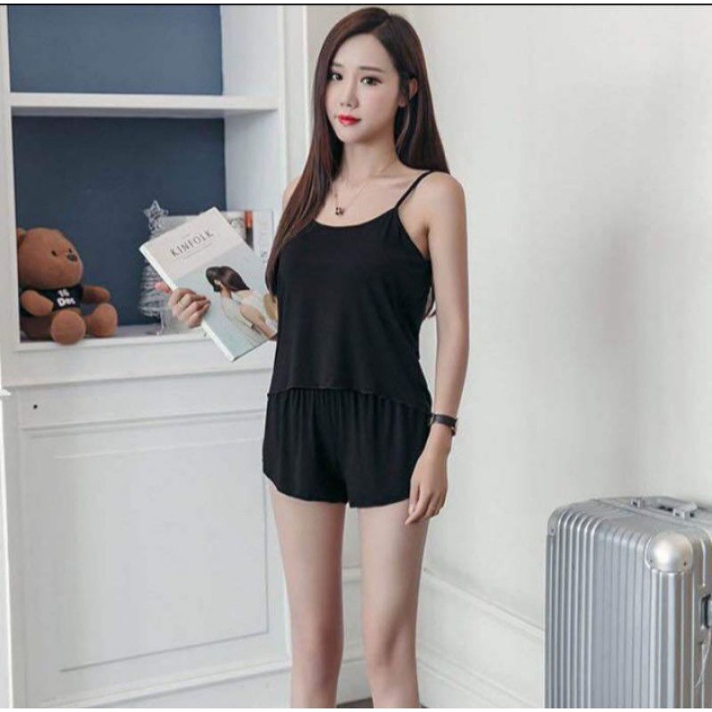 BAJU TIDUR WANITA SINGLET CELANA PENDEK SET PIAMA WANITA RAYON PENDEK