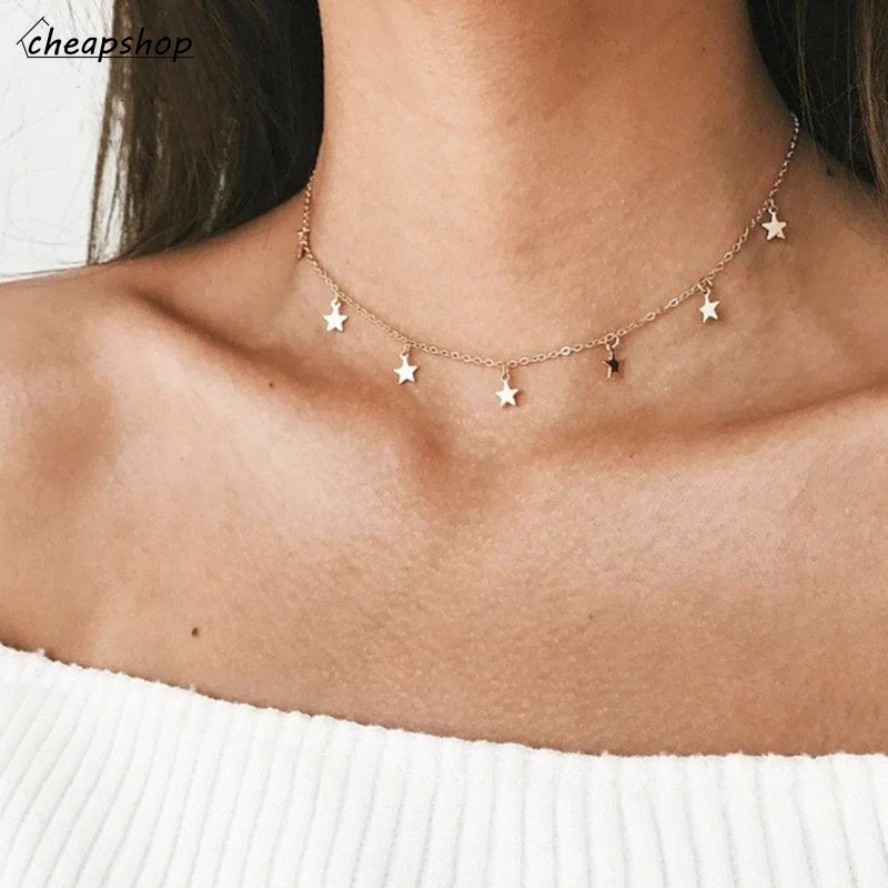 IFYOU Kalung Choker Desain Bintang Warna Emas Gaya Retro Korea Untuk Wanita