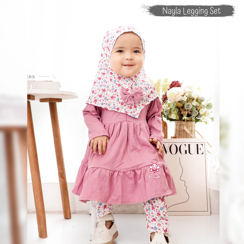 Gamis Bayi / Baju Muslim Anak Perempuan / Baju Muslim Anak Cantik Nayla Legging Set 1_5 Tahun