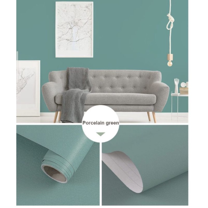 ( BELI 4 GRATIS 2 )Terlaris Wallpaper Sticker Wallpaper Dinding Ruang Tamu Motif Polos | Putih Salur Bunga | Cream | Abu Ungu Kuning Hijau Coklat Merah Pink Biru Batik Bunga Kembang Batu Bata 3D Kotak Segitiga Minimalis Garis Emas Tua Muda Murah-Hijau tosca