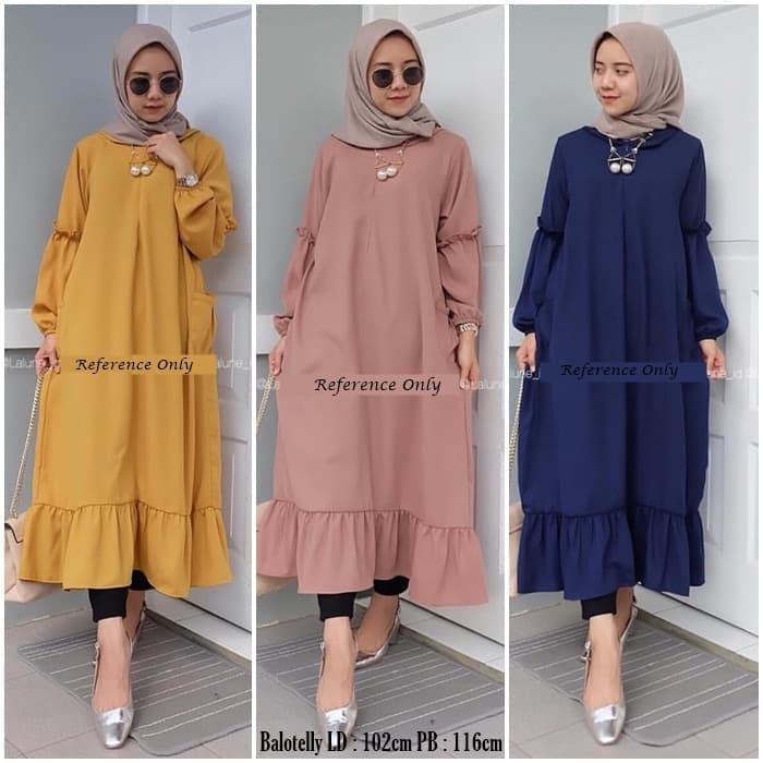 Fashion Wanita: Long Dress Muslim Lengan Panjang dengan Kancing, Warna Polos