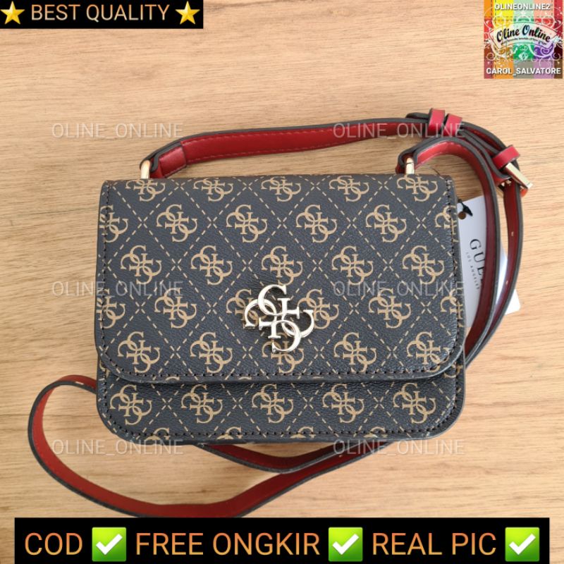 tas noelle crossbody bag selempang wanita perempuan kecil flap bag gs logo coffee beige pink brown black black hardware remaja kuliah gb