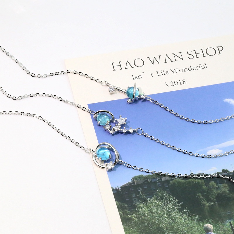 Gelang Persahabatan Warna Silver Desain Planet Biru Gaya Korea Untuk Wanita-6